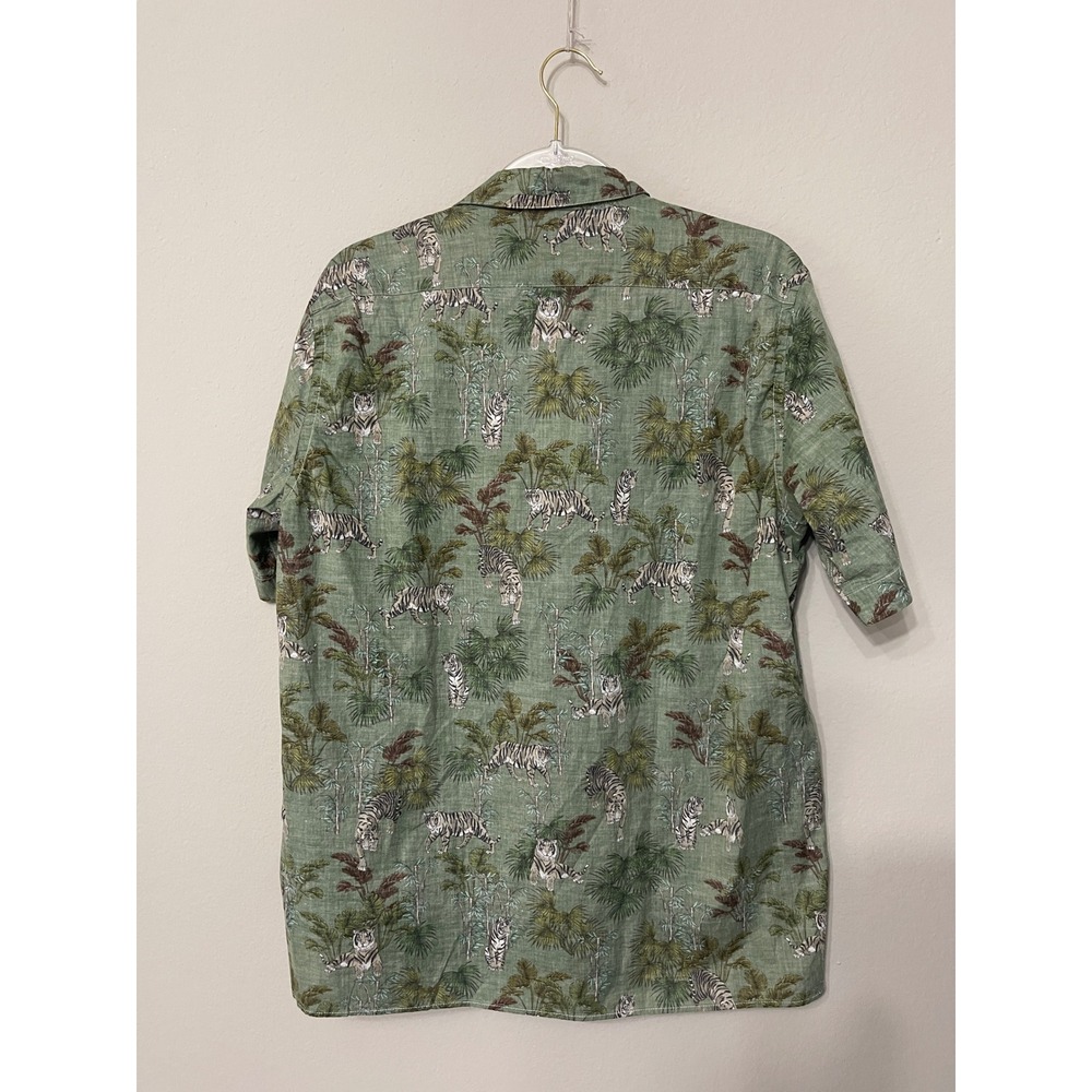 NWT Hartford Safari Tiger Print Camp Shirt‎ XL Green Cotton Button Front - Picture 9 of 10
